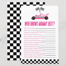 Rosa tävlingsbil Vem vet mammas baby shower-spel