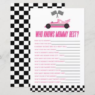 Rosa tävlingsbil Vem vet mammas baby shower-spel