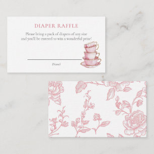 Rosa Tea Party Baby Shower Blöja Raffle Biljett Tilläggskort