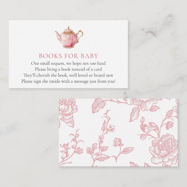 Rosa Tea Party Baby Shower Bok för Baby Tilläggskort (Fram/baksida)