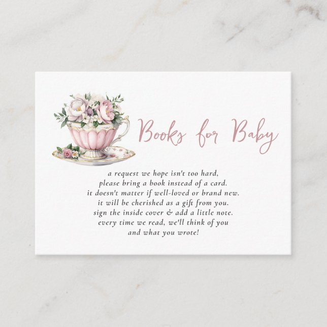 Rosa Tea Party Baby Shower Bok Request Tilläggskort (Framsida)