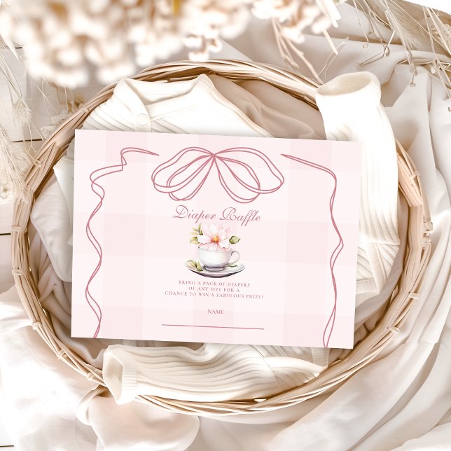 Rosa Tea Party Baby Shower Diapper Raffle Tilläggskort (Skapare uppladdad)