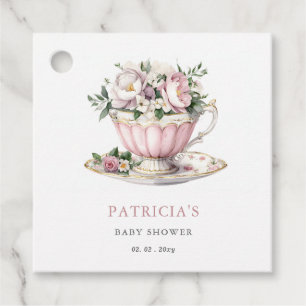 Rosa Tea Party Baby Shower Gåvor Etiketter