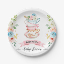 Rosa Tea Party Baby Shower Papper Plate