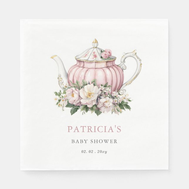  Rosa Tea Party Baby Shower Pappersservett (Framsidan)