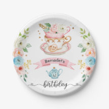 Rosa Tea Party Birthday Papper Plate