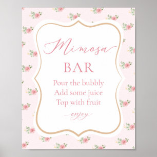 Rosa Tea Party Bröllopsdusch Mimosa Bar Poster