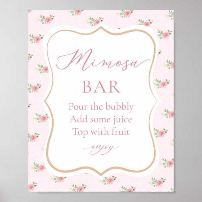 Rosa Tea Party Bröllopsdusch Mimosa Bar Poster (Framsidan)