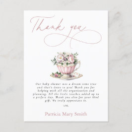 Rosa Tea Party Girl Baby Shower Tack Vykort