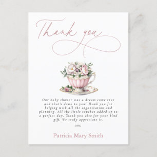 Rosa Tea Party Girl Baby Shower Tack Vykort