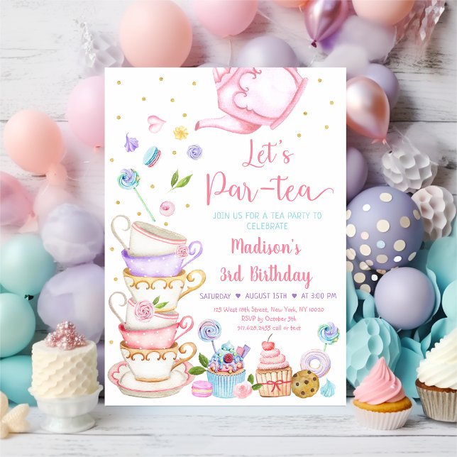 Rosa Tea Party Låt oss Par-tea Birthday Inbjudningar (Skapare uppladdad)