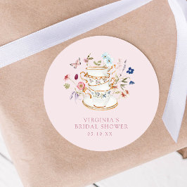 Rosa Tea Party Möhippa Sticker Runt Klistermärke