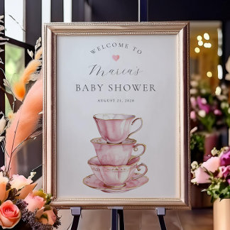 Rosa Tea Party Möhippa Välkommen Poster