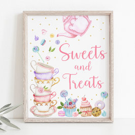 Rosa Tea Party Sweets & Treats Birthday Sign Poster