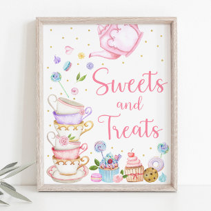 Rosa Tea Party Sweets & Treats Birthday Sign Poster