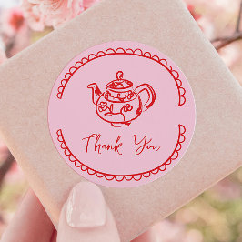 Rosa Tea Party Tea Pot Doodle-Tack till förmån för Runt Klistermärke