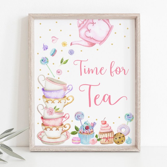 Rosa Tea Party Time for Tea Birthday Poster (Skapare uppladdad)