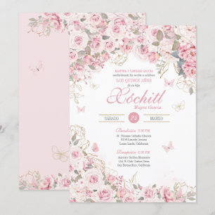 Rosa Tea Ro Butterfly Garden Quinceanera Inbjudningar