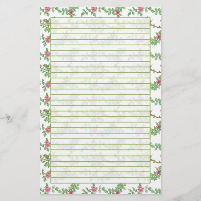Rosa Tea Ro Watercolor Flowers Lining Brevpapper (Framsida)
