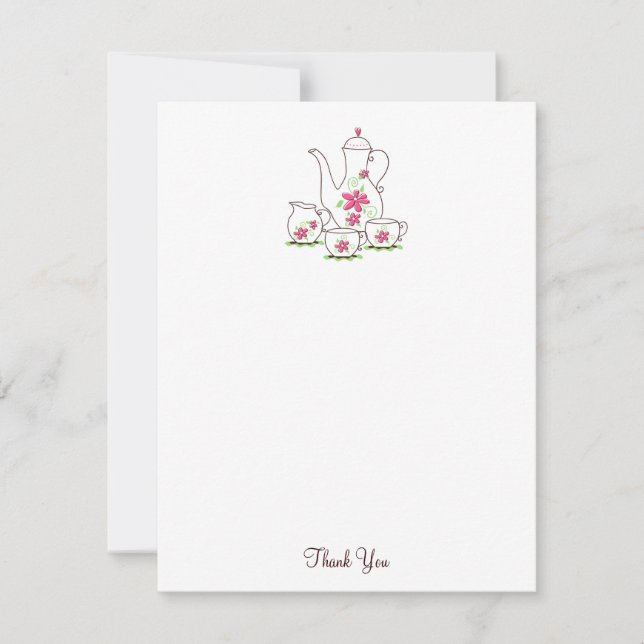 Rosa Tea Set Tackkort Cards, 4,25x5,5 Anteckningskort (Framsida)