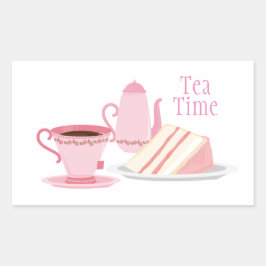 Rosa Tea Set ThMB-etikett Rektangulärt Klistermärke