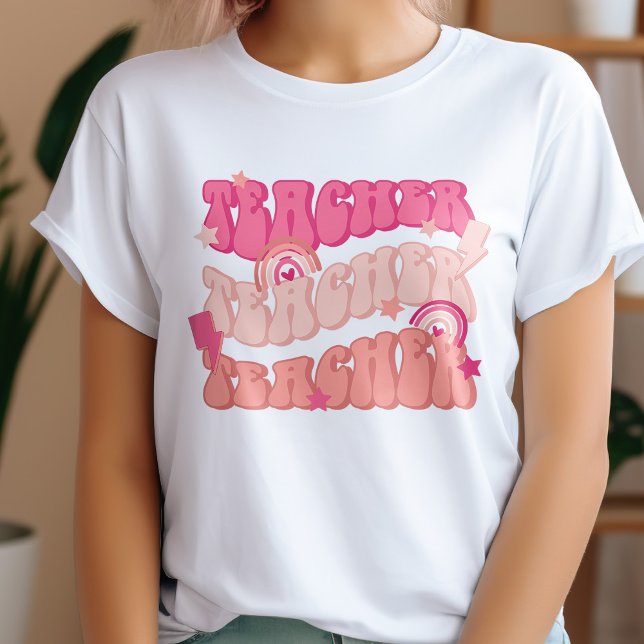 Rosa Teacher Lärare Retro T-Shirt (Skapare uppladdad)
