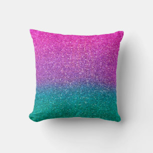 Rosa Teal Aqua Blå & Lila Glittrande Glitter Kudde