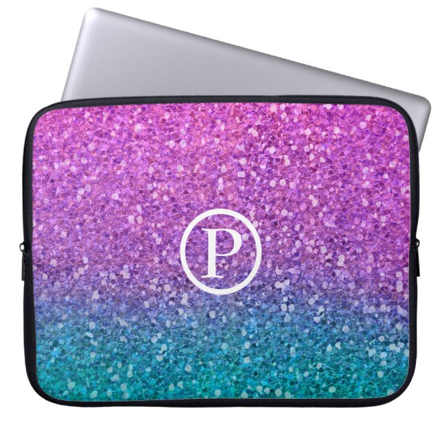 Rosa Teal Aqua Blå & Lila Glittrande Glitter Laptop Fodral (Framsidan)