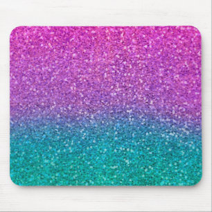 Rosa Teal Aqua Blå & Lila Glittrande Glitter Musmatta