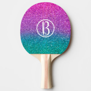 Rosa Teal Aqua Blå & Lila Glittrande Glitter Pingisracket