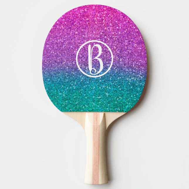 Rosa Teal Aqua Blå & Lila Glittrande Glitter Pingisracket (Framsidan)