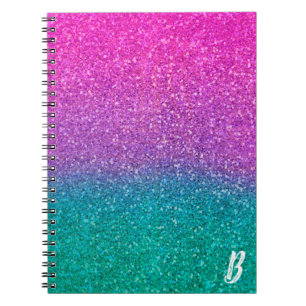 Rosa Teal Aqua Blå & Lila Glittrig Glitter Anteckningsbok