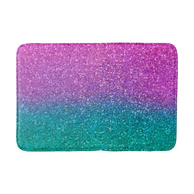 Rosa Teal Aqua Blå Och Lila Glittrande Glitter Badrumsmatta (Framsidan)