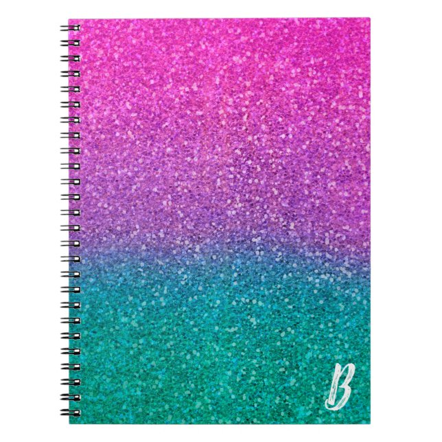 Rosa Teal Aqua Blue & Lila Sparkly Glitter Anteckningsbok (Framsidan)