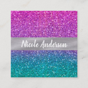 Rosa Teal Aqua Blue & Lila Sparkly Glitter Fyrkantigt Visitkort