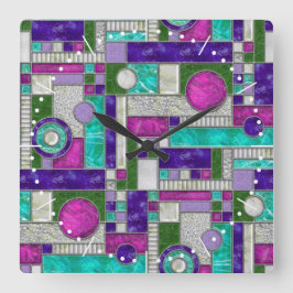 Rosa Teal Art Deco-lagat glas Fyrkantig Klocka