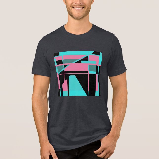 Rosa Teal Black Abstrakt Labyrint Design T Shirt (Framsida)