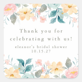 Rosa Teal Blommig Bröllopsfest Anpassad Tack Fyrkantigt Klistermärke