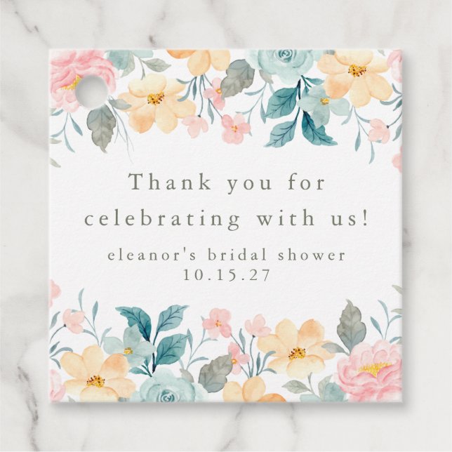 Rosa Teal Blommig Bröllopsfest Anpassad Tacksamhet Gåvor Etiketter (Framsida)
