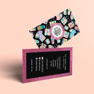 Rosa Teal Blommigt Glitter Etsy Home Crafter Logot Visitkort
