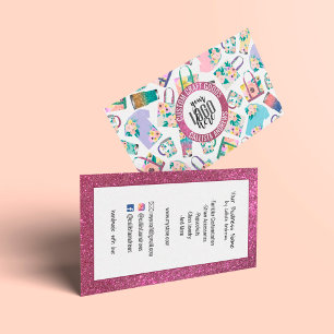 Rosa Teal Blommigt Glitter Etsy Home Crafter Logot Visitkort