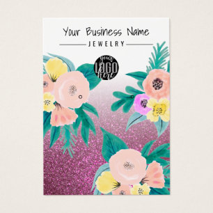 Rosa Teal Blommigt Glitter Logotyp Öarring Visning Visitkort