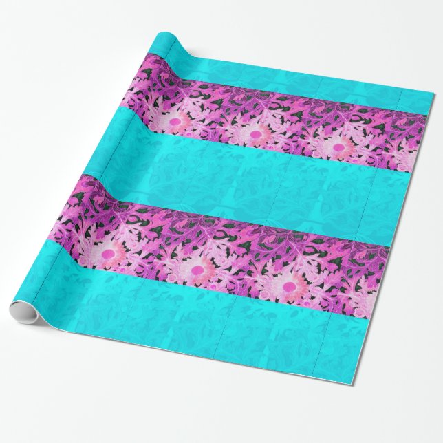 ROSA TEAL BLUE DAISY FLOWERS PRESENTPAPPER (Utrullad)