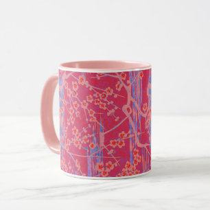 ROSA TEAL BLUE SAKURA FLOWERS Japansk Blommigt Mugg