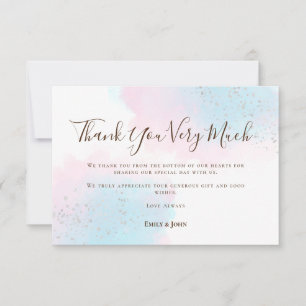 Rosa Teal Blue Watercolor Silver Photo Bröllop Tack Kort