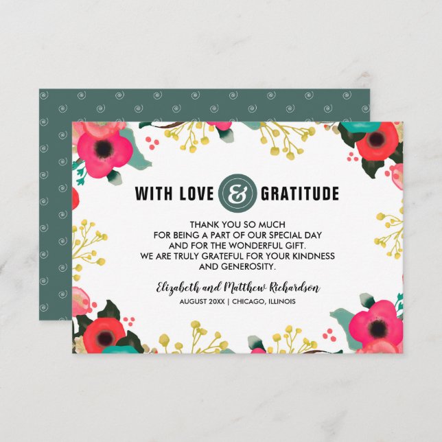 Rosa Teal Bröllop - tackkort för modern Blommigt Tack Kort (Fram/baksida)