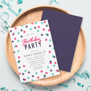 Rosa Teal Confetti Födelsedagsfest vid åldern Inbjudningar
