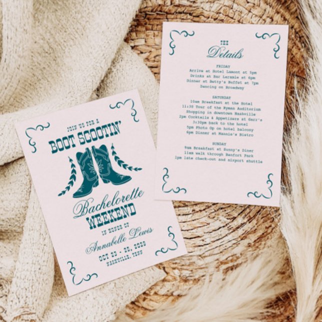Rosa Teal Cowgirl Bachelorette Social Klubb Inbjudningar (Skapare uppladdad)