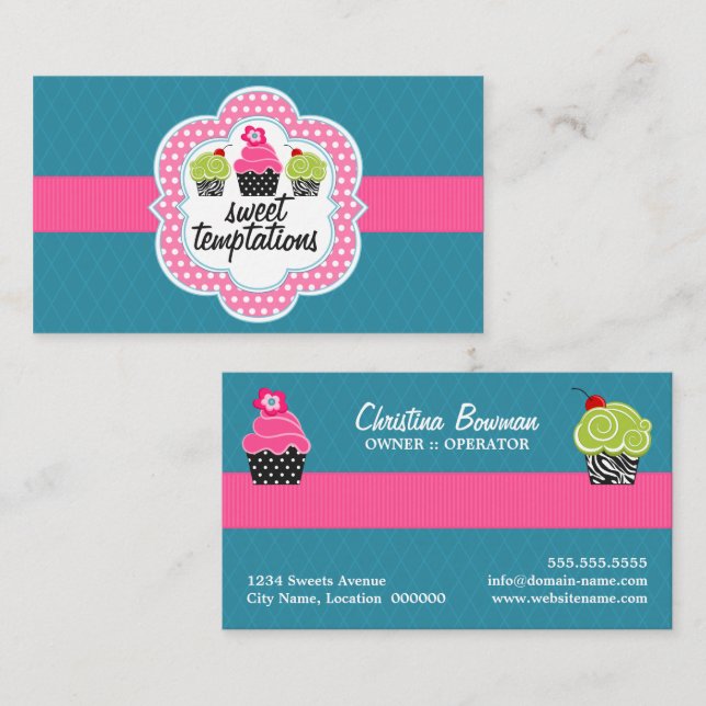 Rosa Teal Cupcake Bakery Visitkort (Fram/baksida)