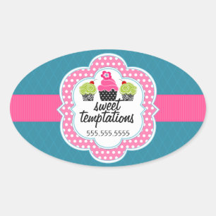 Rosa Teal Cupkaka Bakery Business Ovalt Klistermärke